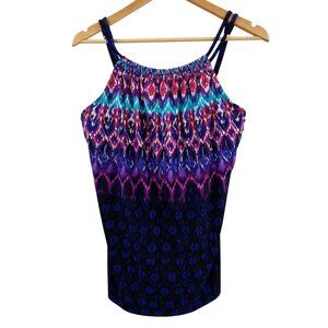 Miraclesuit High Neck Tankini Top Size 16 Adjustable Underwire Ikat Metallic